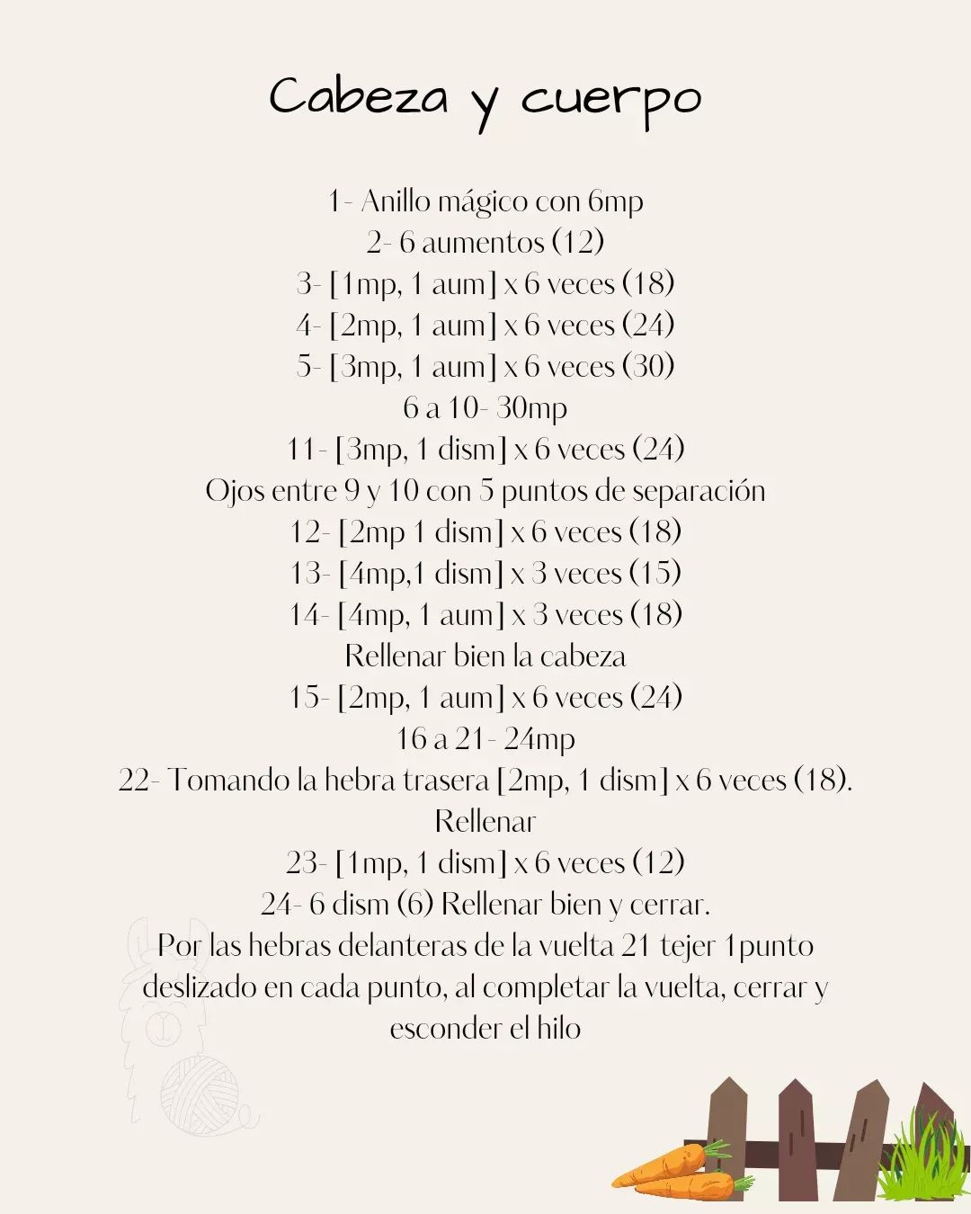 Gráfico de Amigurumi: Conejito con Zanahoria