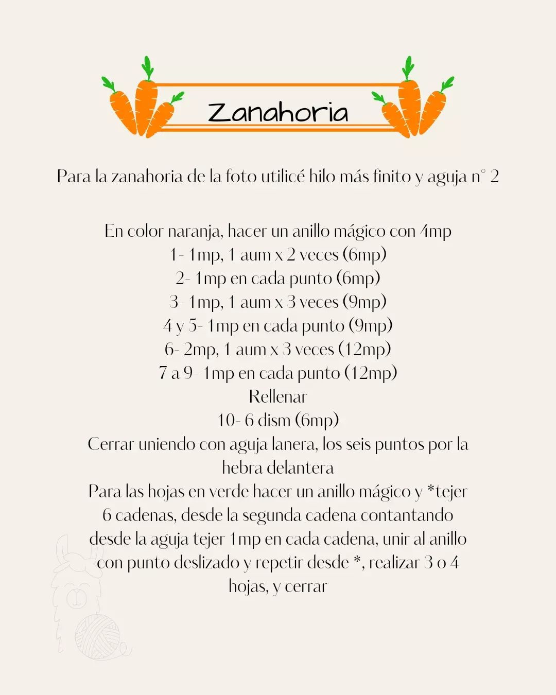 Gráfico de Amigurumi: Conejito con Zanahoria