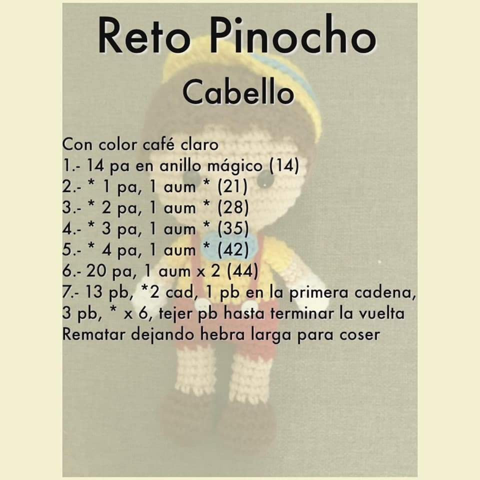 Gráfico de amigurumi de Pinocho tejido a crochet