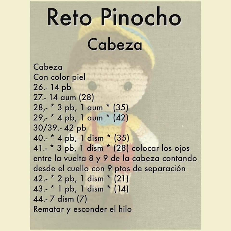 Gráfico de amigurumi de Pinocho tejido a crochet