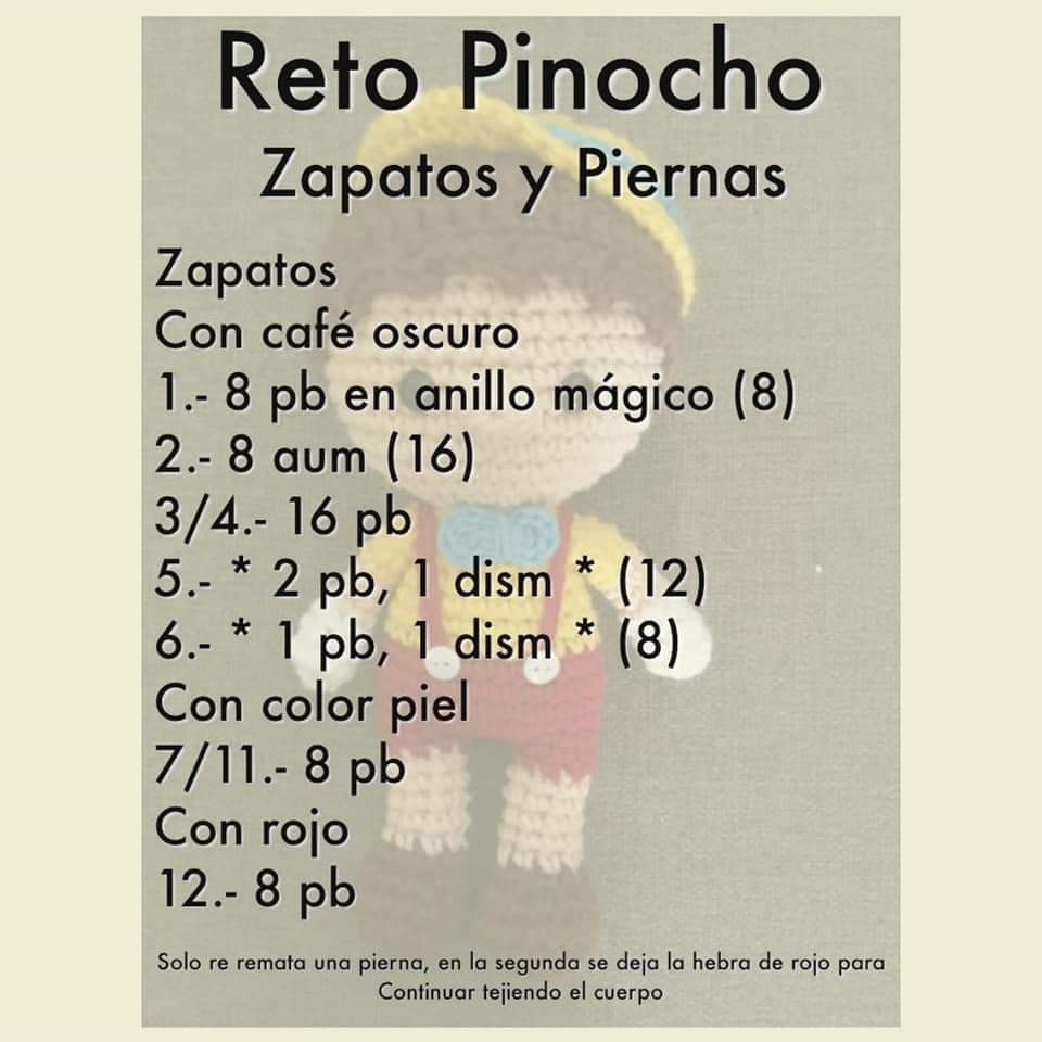 Gráfico de amigurumi de Pinocho tejido a crochet