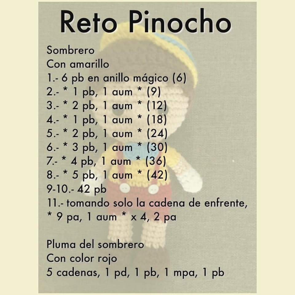Gráfico de amigurumi de Pinocho tejido a crochet