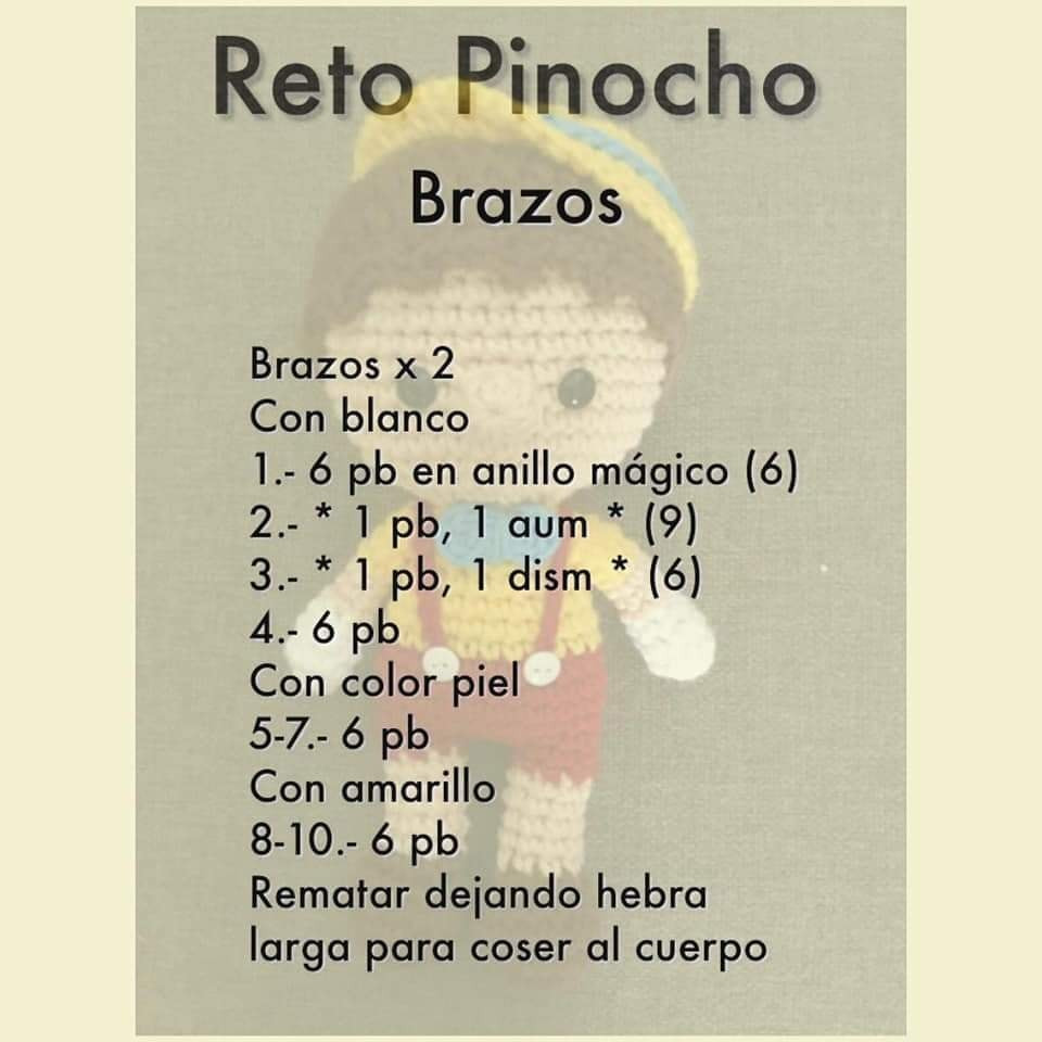 Gráfico de amigurumi de Pinocho tejido a crochet