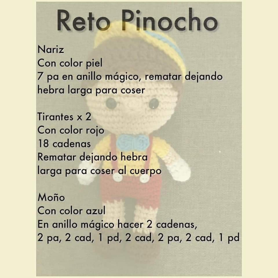 Gráfico de amigurumi de Pinocho tejido a crochet