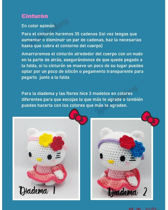 Gráfico de amigurumi Hello Kitty en vestido rosa.
