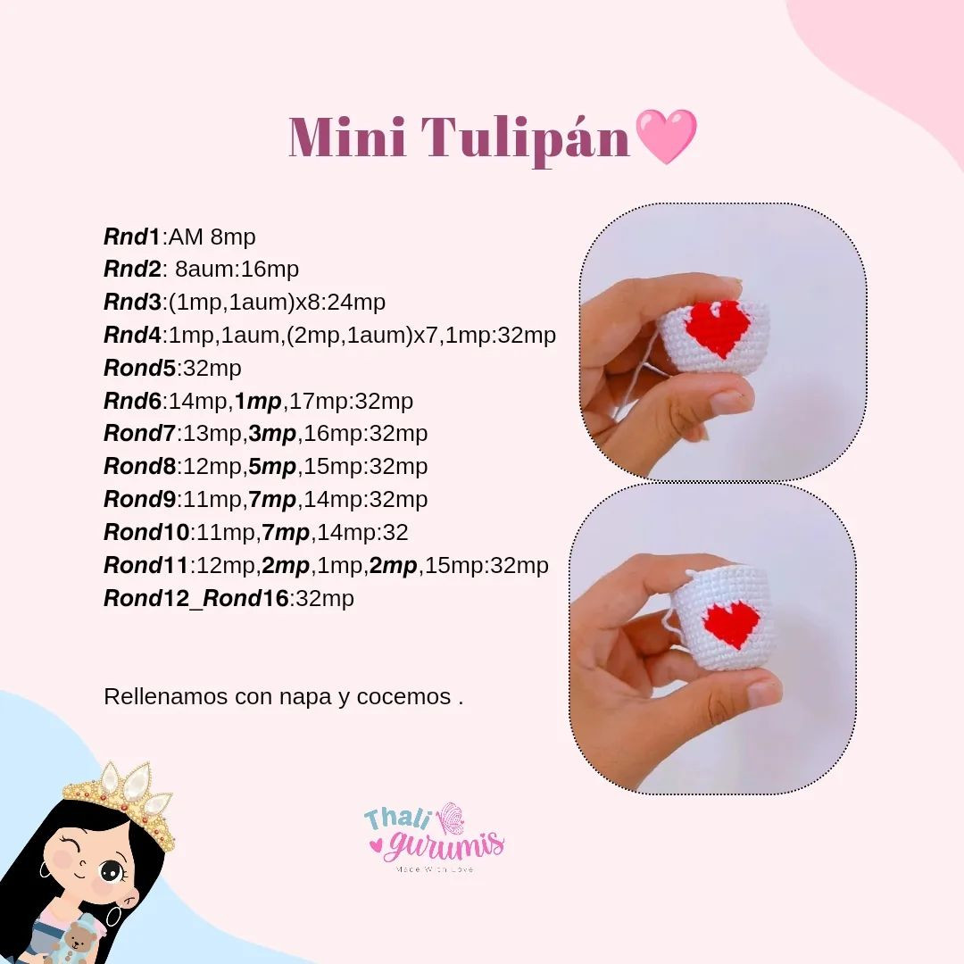 Gráfico de amigurumi: Mini Tulipán con corazón