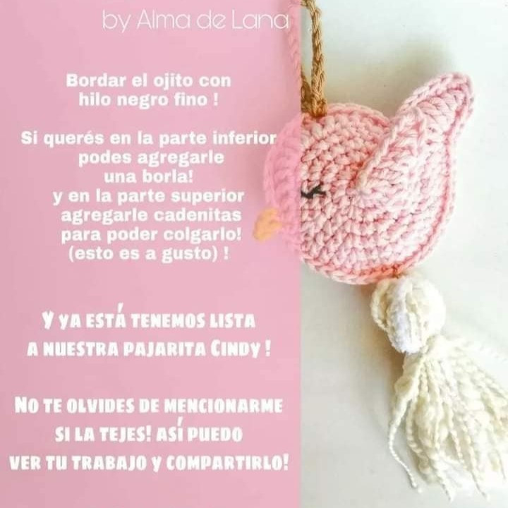 Gráfico de Amigurumi: Pajarito Rosa con Borla