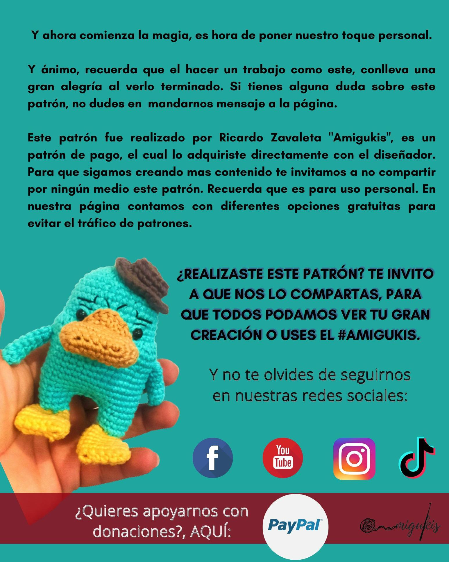 Gráfico de Amigurumi Perry el Ornitorrinco