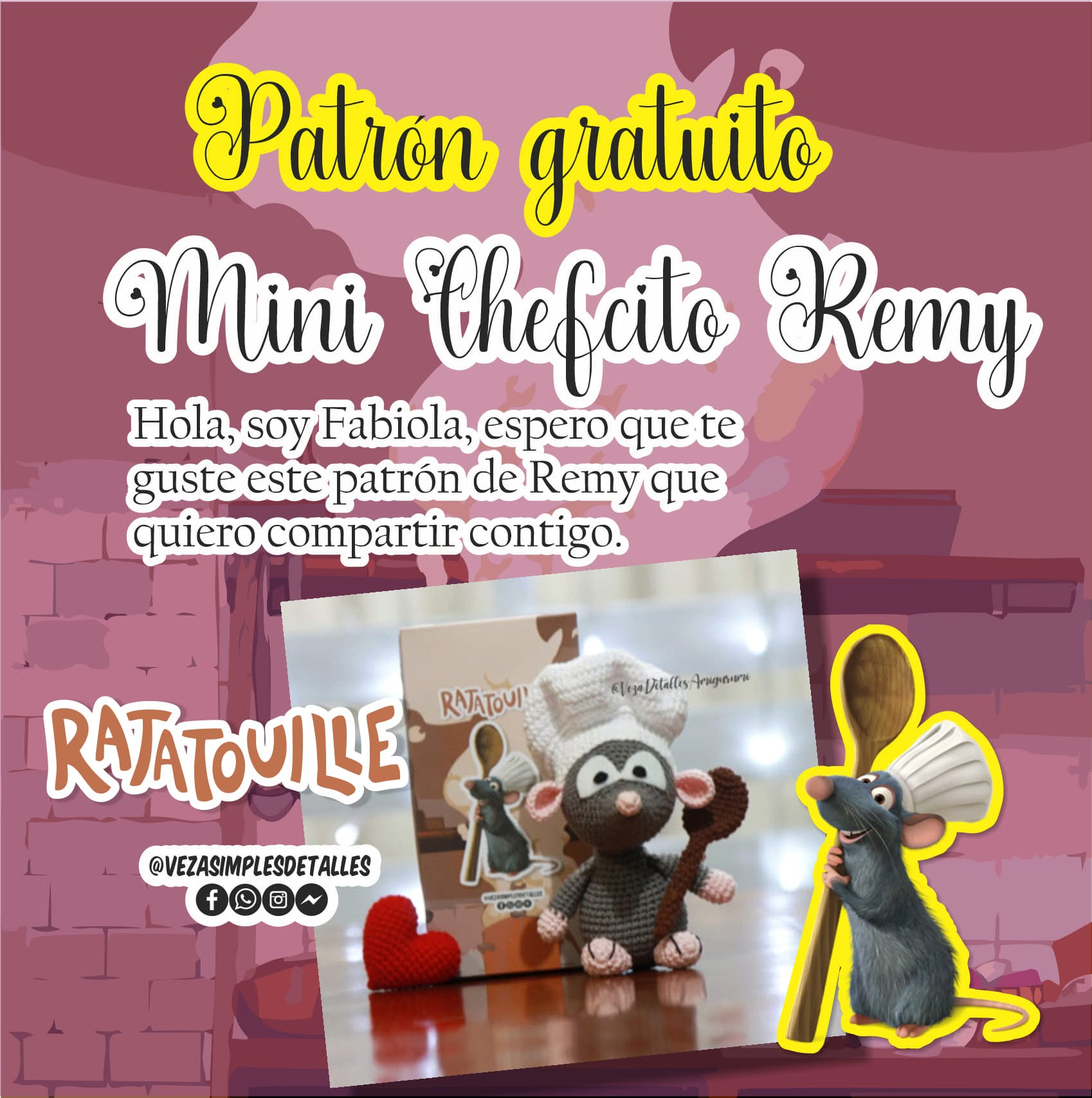Gráfico de amigurumi: Topo chef con cuchara