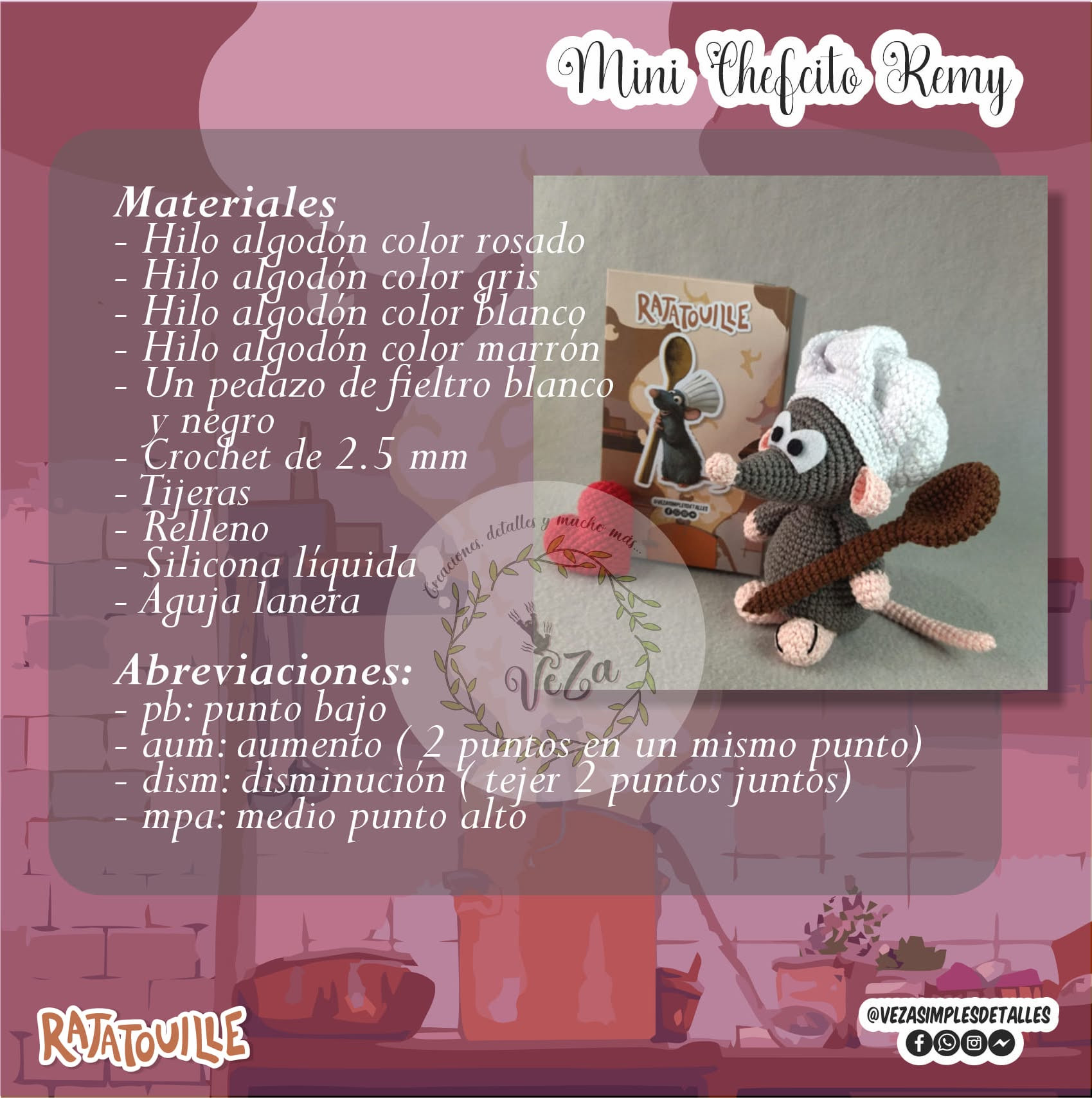 Gráfico de amigurumi: Topo chef con cuchara