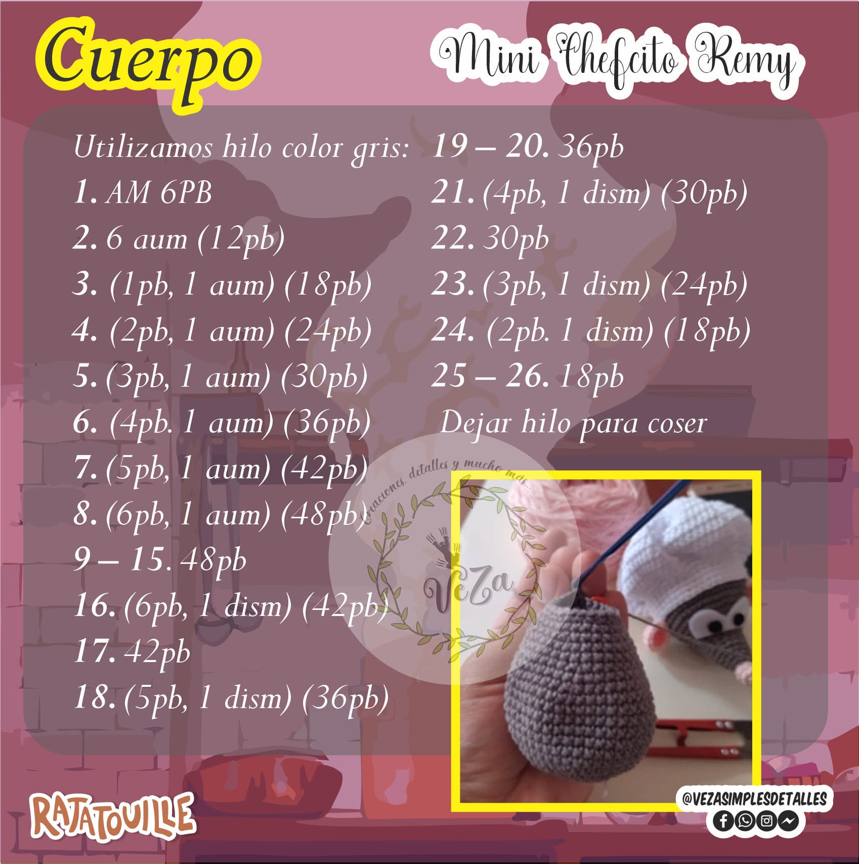 Gráfico de amigurumi: Topo chef con cuchara