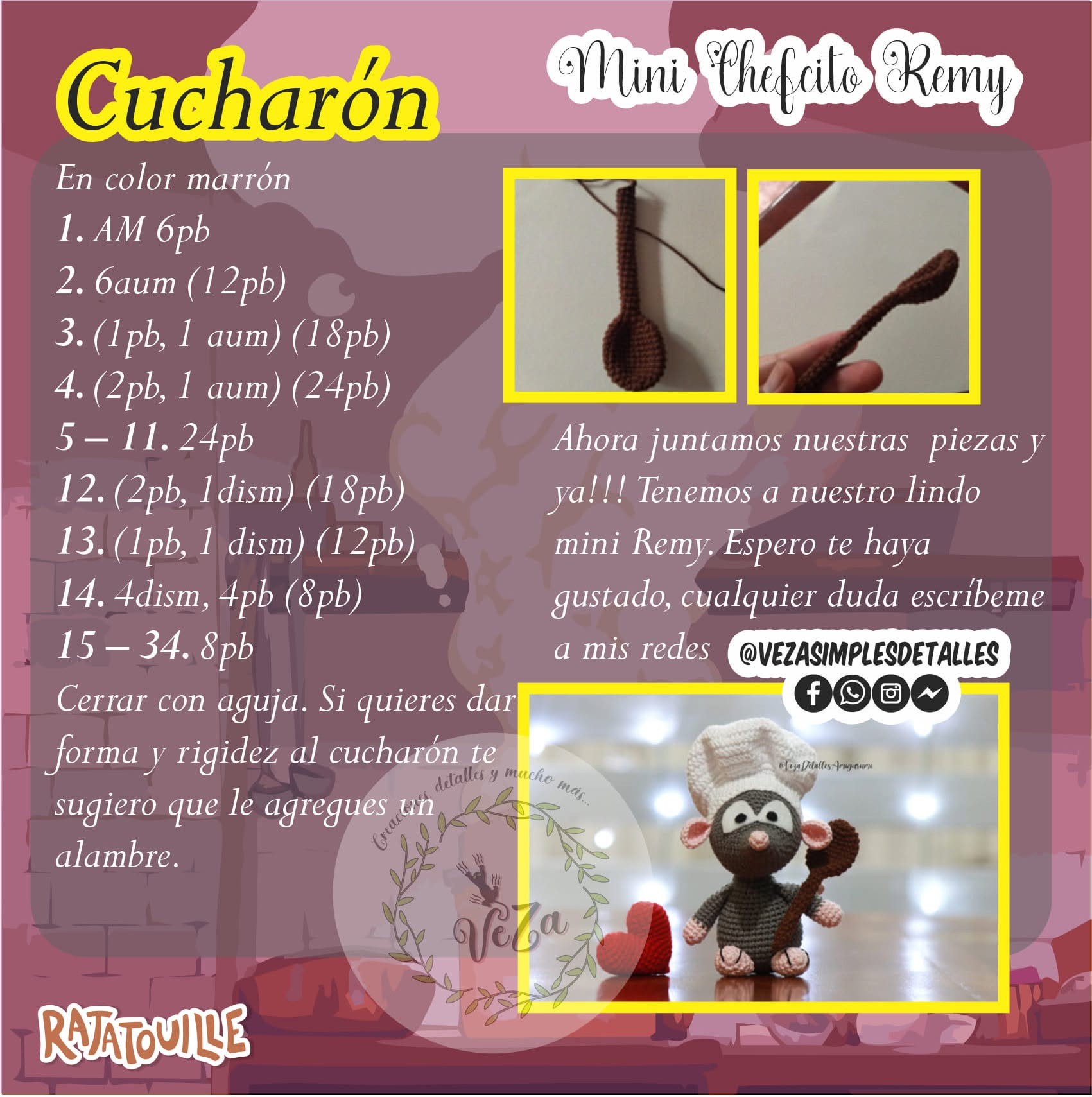 Gráfico de amigurumi: Topo chef con cuchara