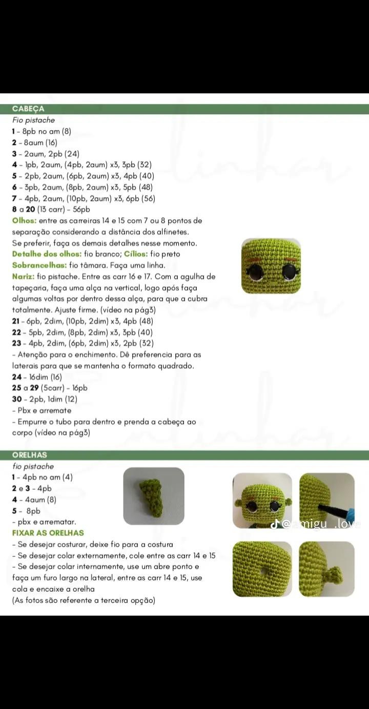 Gráfico de crochê amigurumi da Fiona do Shrek