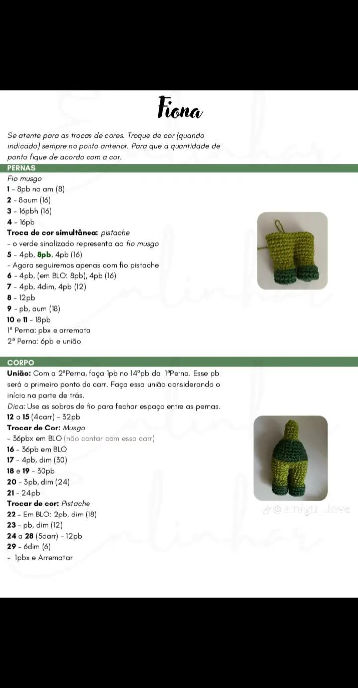 Gráfico de crochê amigurumi da Fiona do Shrek