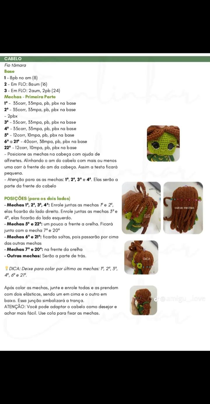 Gráfico de crochê amigurumi da Fiona do Shrek