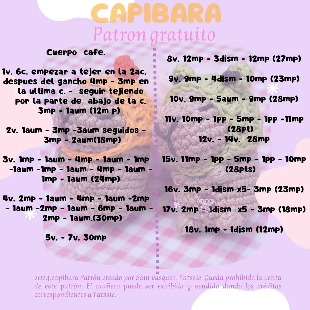Gráfico de Ganchillo Capibara Gratis