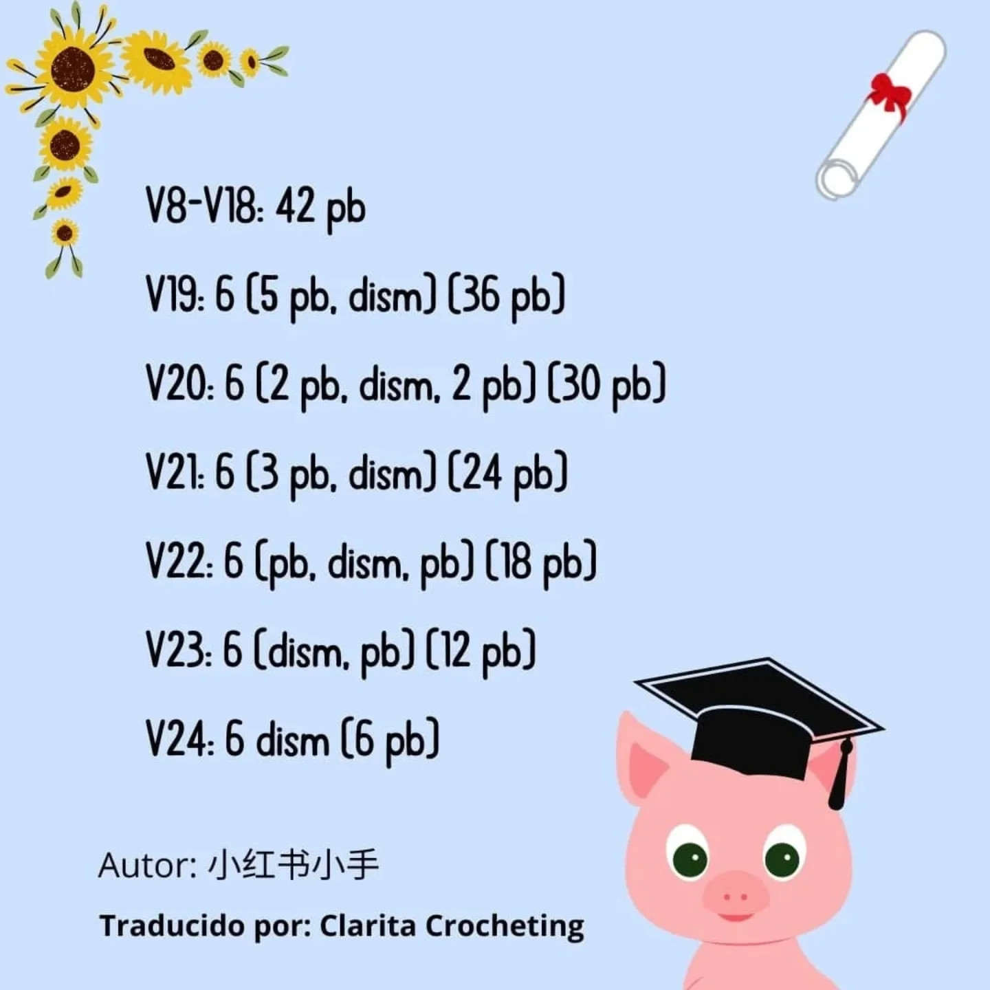 Gráfico de ganchillo: Cerditos graduados