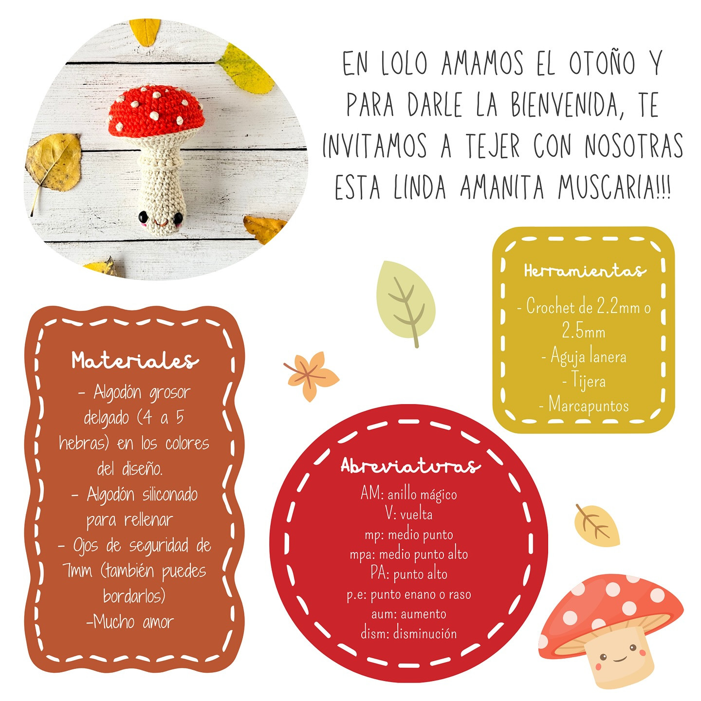 Gráfico de ganchillo de hongo otoñal