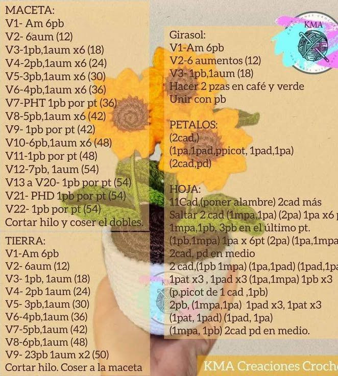 Gráfico de ganchillo: Flores y corazón en macetas.