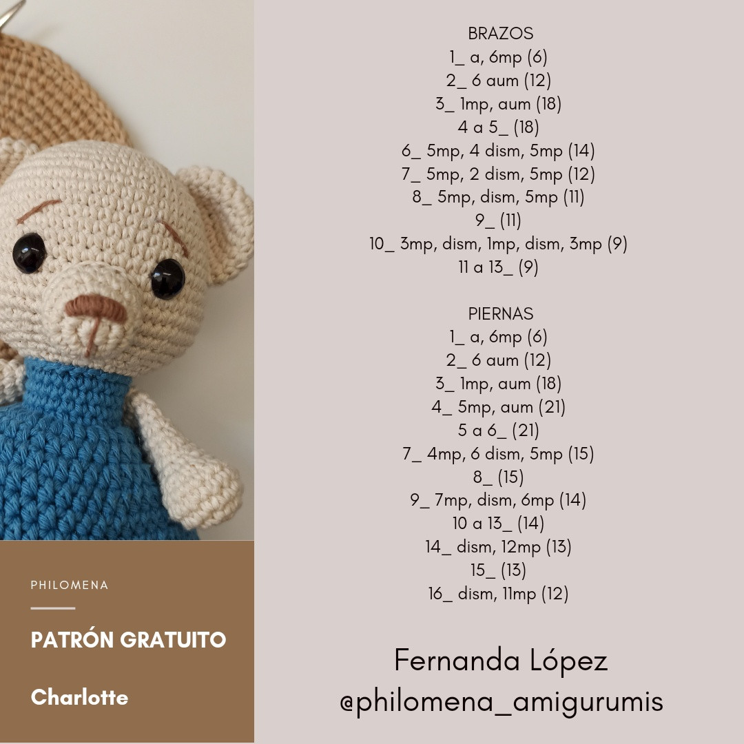 Gráfico de Ganchillo Gratuito para Oso Amigurumi Charlotte
