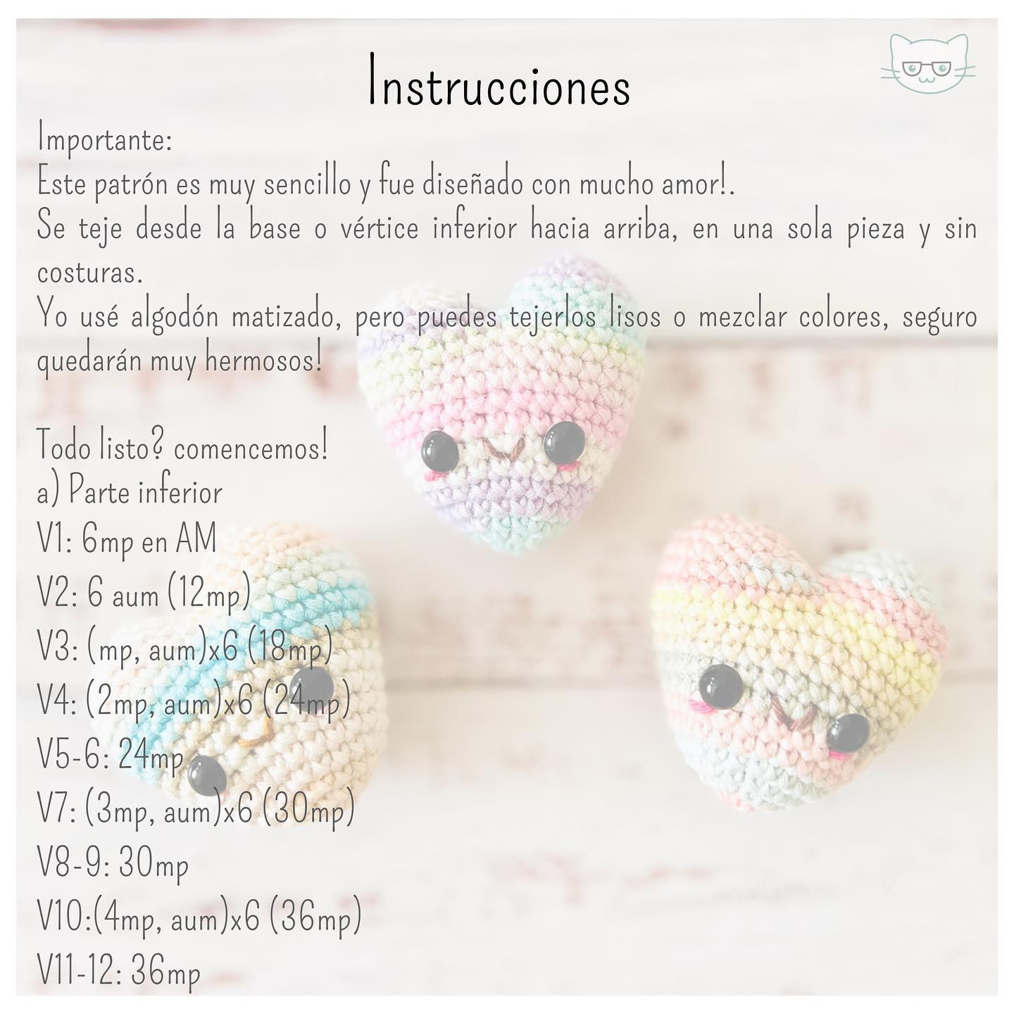 Gráfico de patrón de corazón en crochet: Guía paso a paso en español e inglés