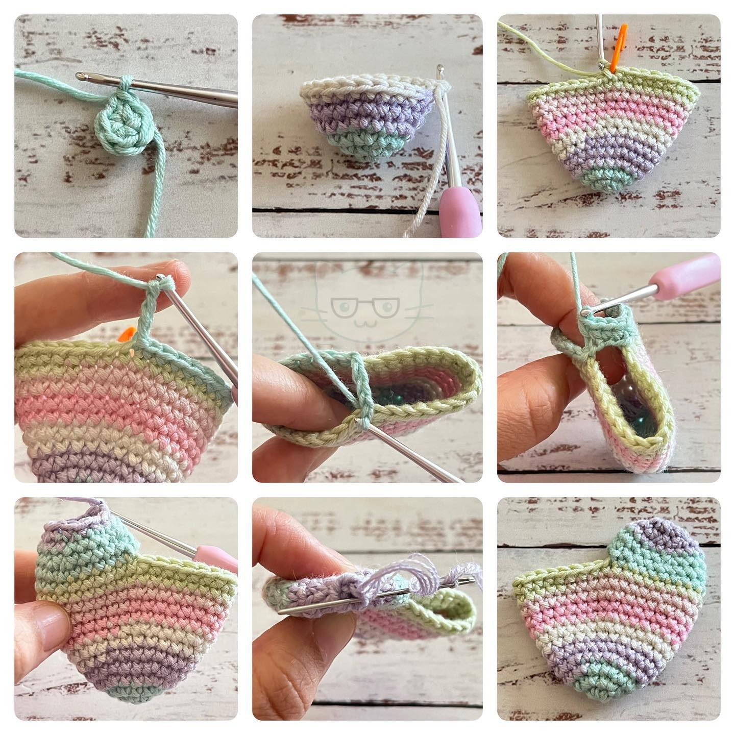 Gráfico de patrón de corazón en crochet: Guía paso a paso en español e inglés