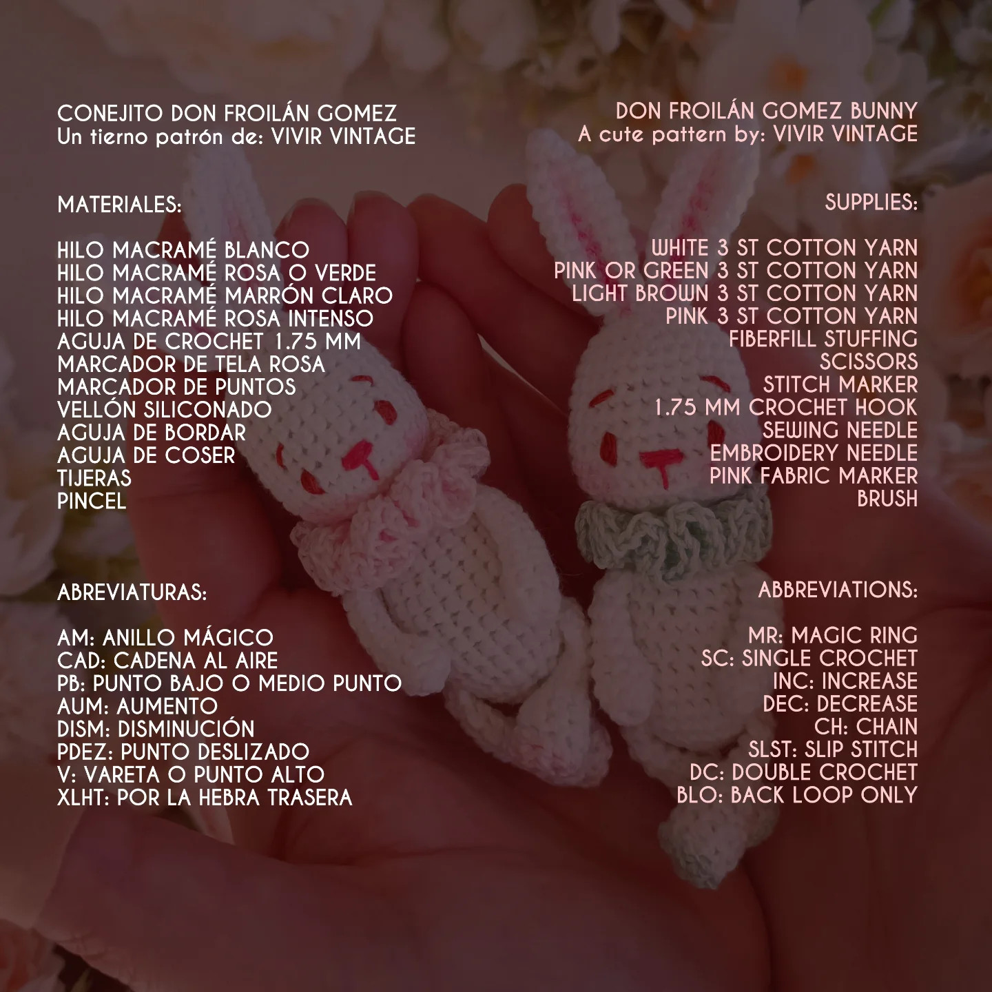 Gráficos de amigurumi: Conejitos tejidos a crochet.