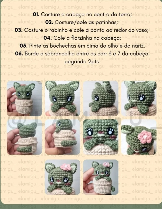 Grátis: Amigurumi Gatinho em Vaso de Crochê