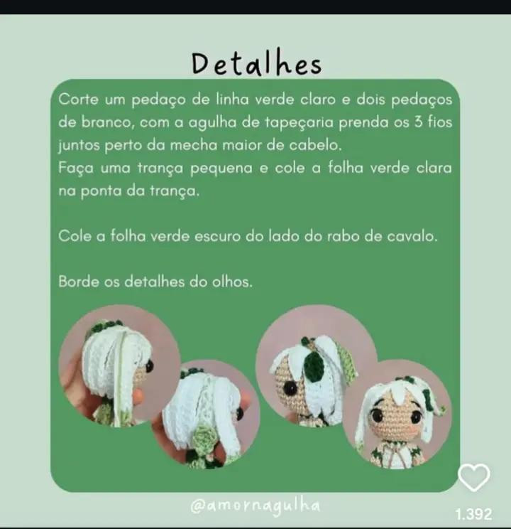 Grátis: Crochê Amigurumi Nahida passo a passo
