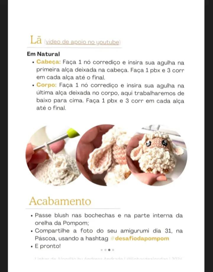 Grátis: Crochê Pompom Cordeiro de Páscoa