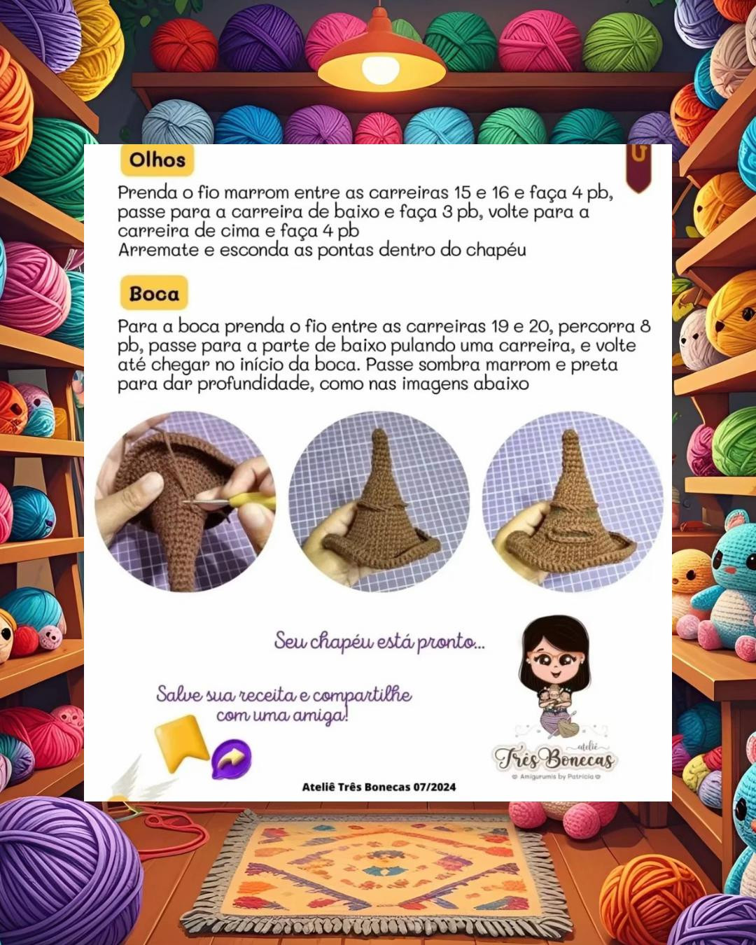 Grátis! Padrão de crochê do Chapéu Seletor de Hogwarts