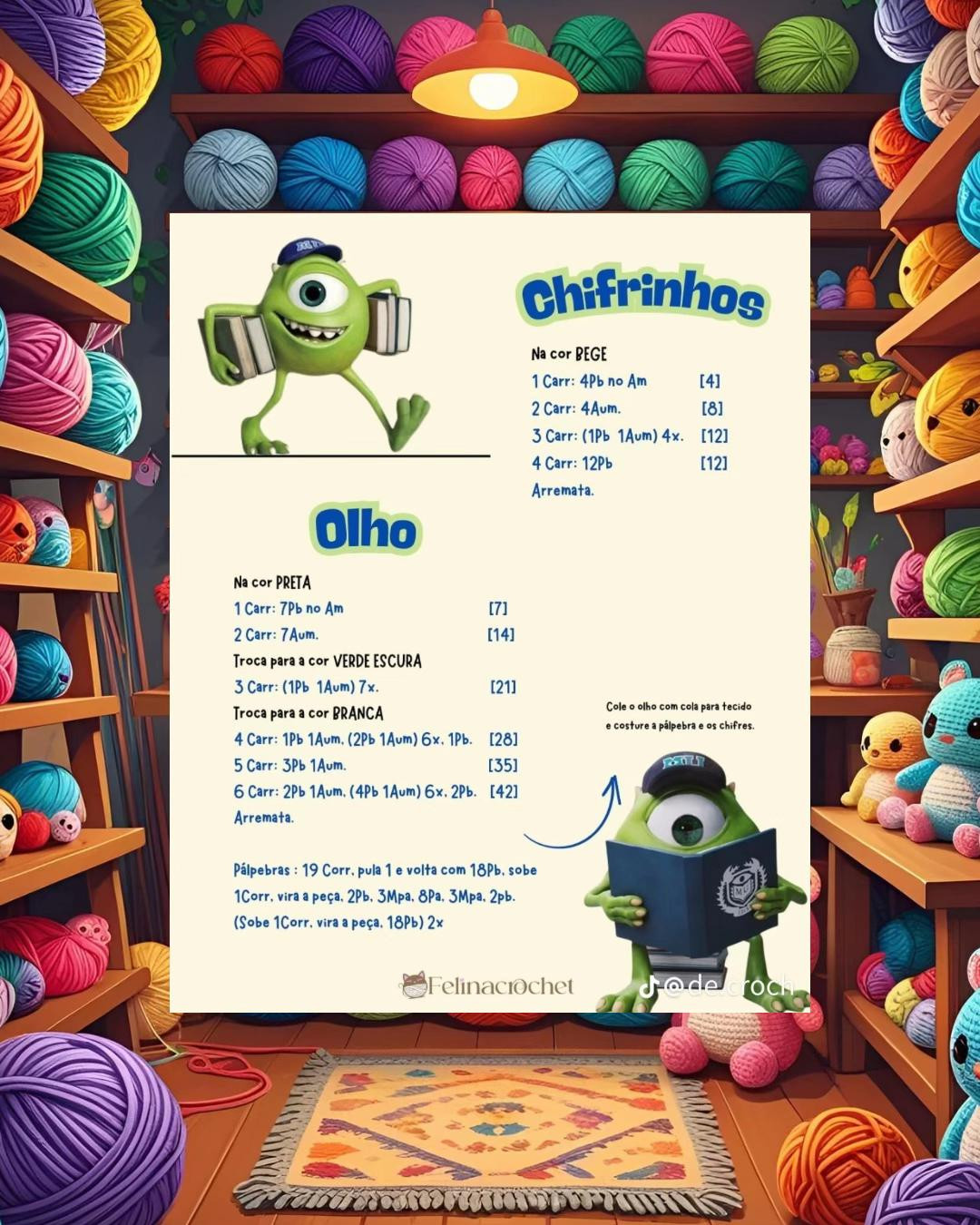 Grátis Padrão de crochê Mike Wazowski