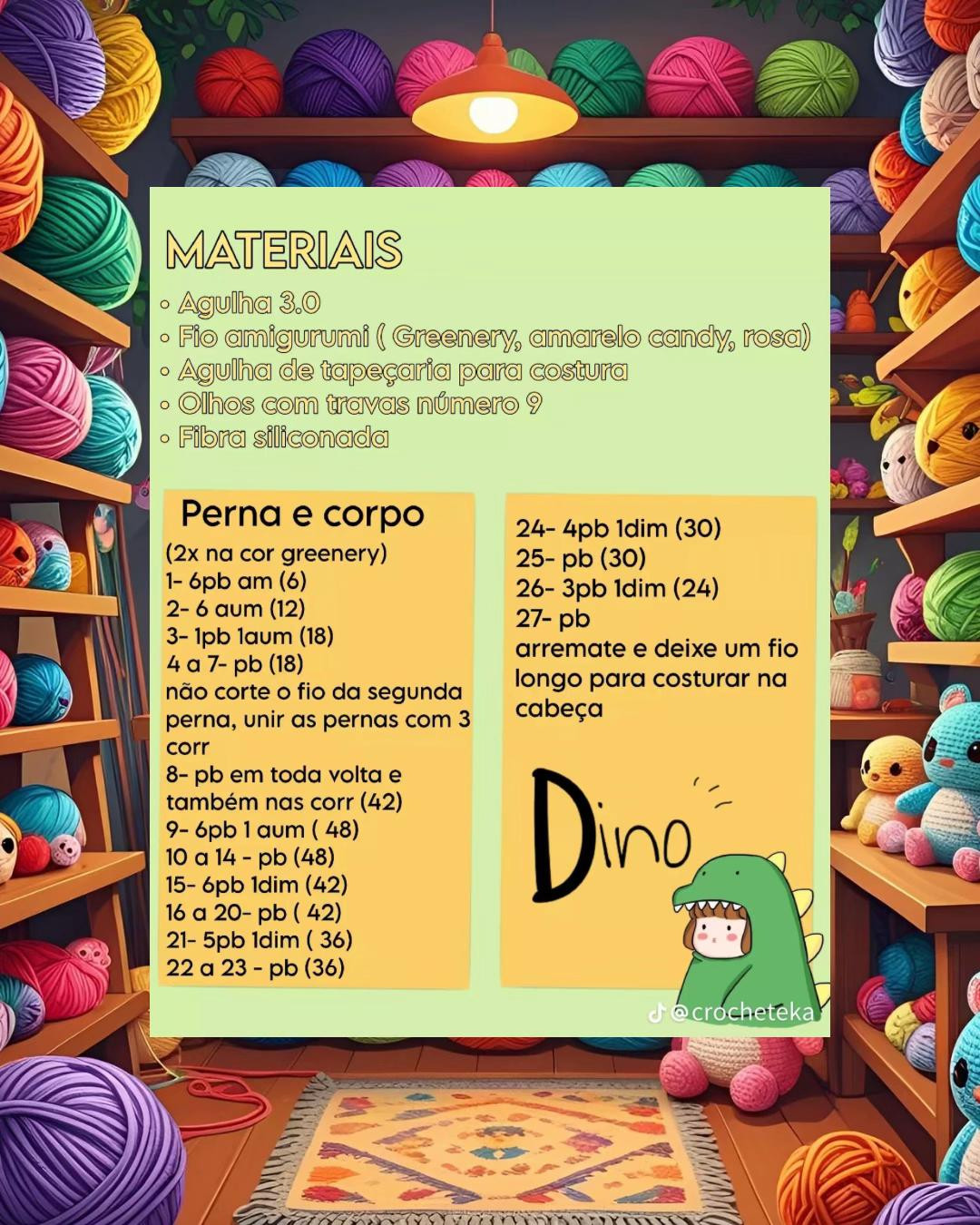 Grátis receita de amigurumi de dinossauro bebê