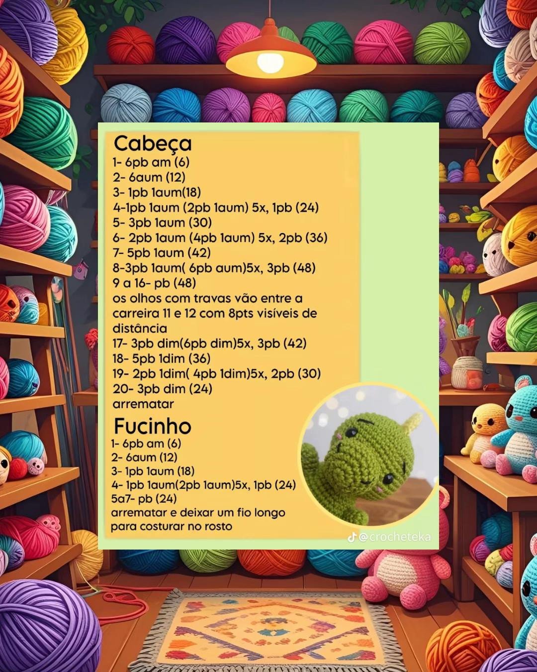 Grátis receita de amigurumi de dinossauro bebê