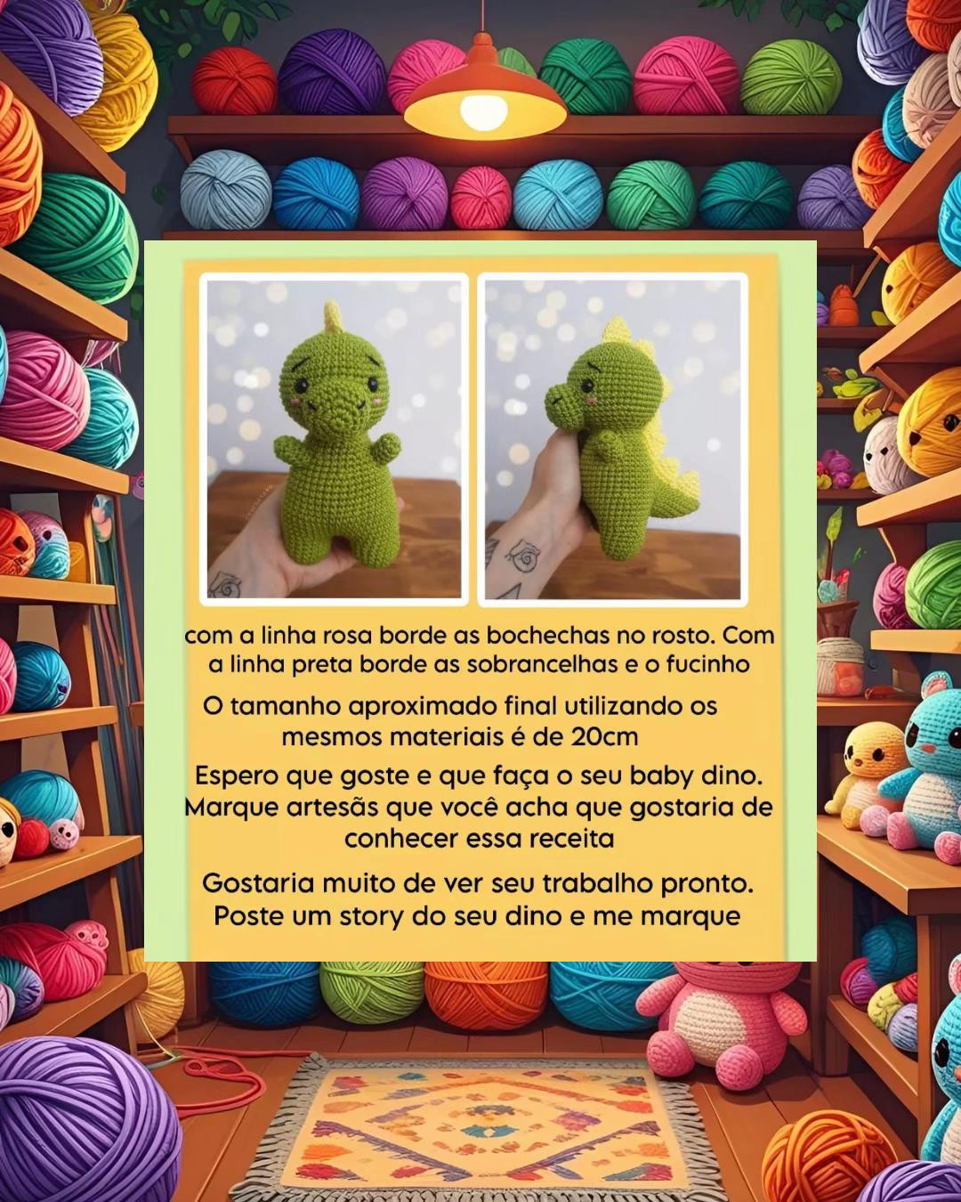 Grátis receita de amigurumi de dinossauro bebê