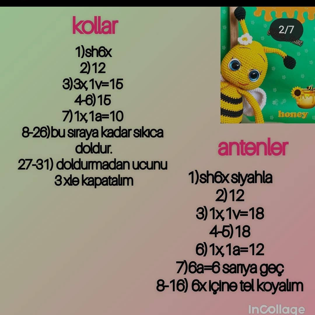 İşte bal arısı amigurumi'nin ücretsiz kroşesi