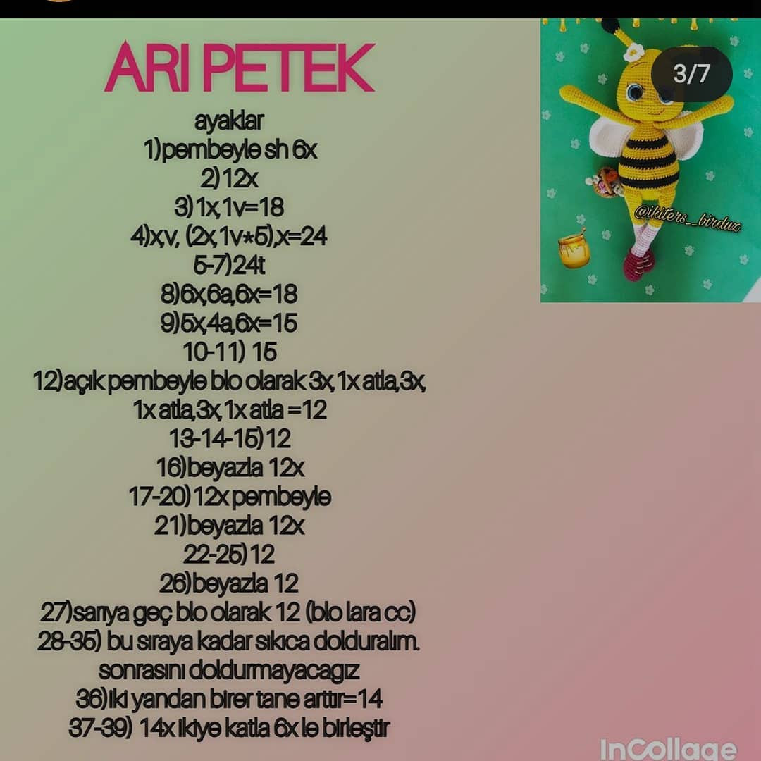 İşte bal arısı amigurumi'nin ücretsiz kroşesi