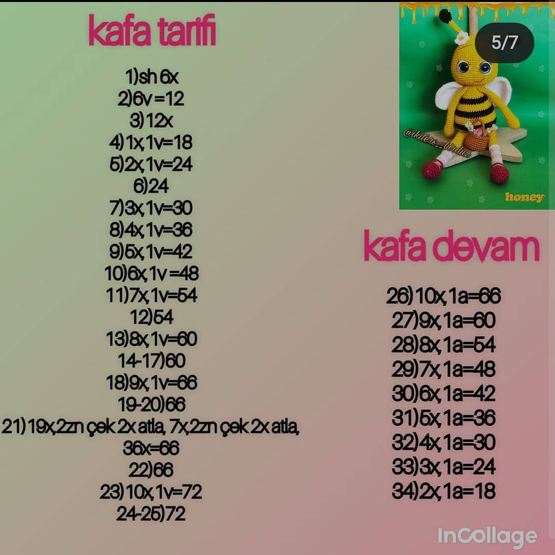 İşte bal arısı amigurumi'nin ücretsiz kroşesi