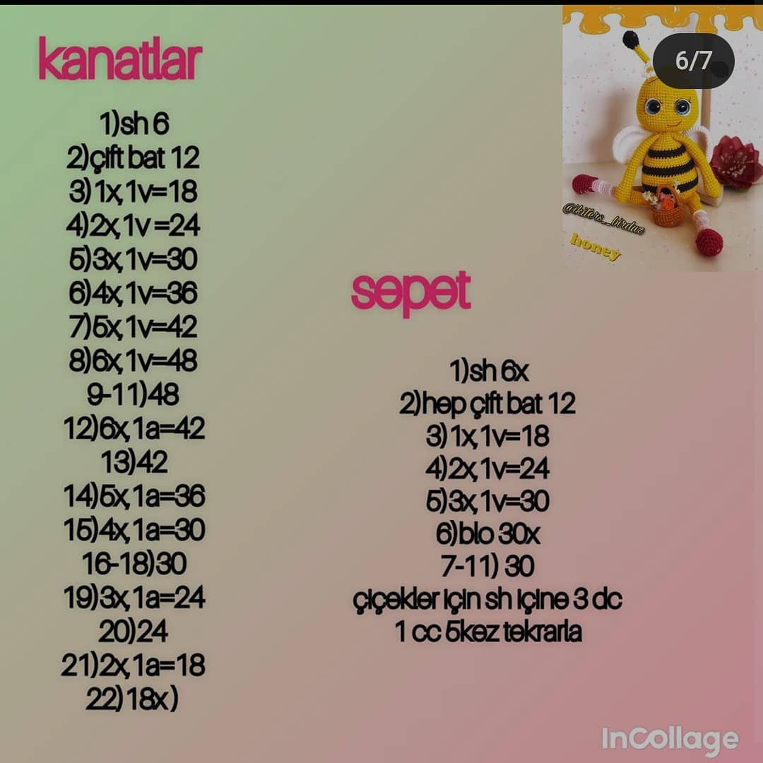 İşte bal arısı amigurumi'nin ücretsiz kroşesi