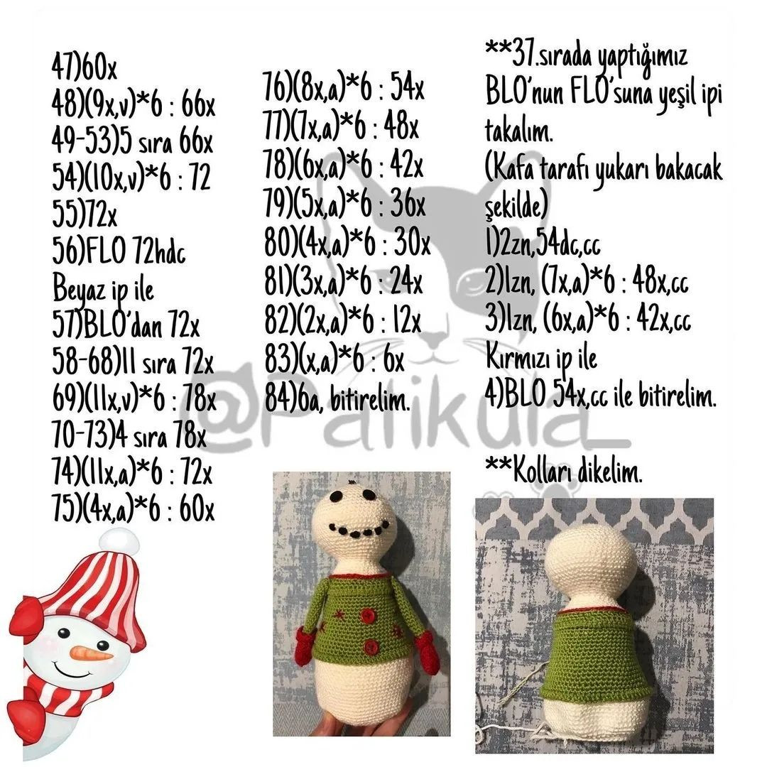 Kardan Adam Amigurumi Tığ İşi Şeması Günaydınnn yeni yılın ilk tarifi gelsin o zaman 🥳