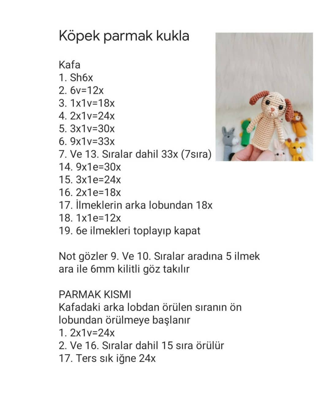 Köpek Parmak Kuklası Tığ İşi Tarifi