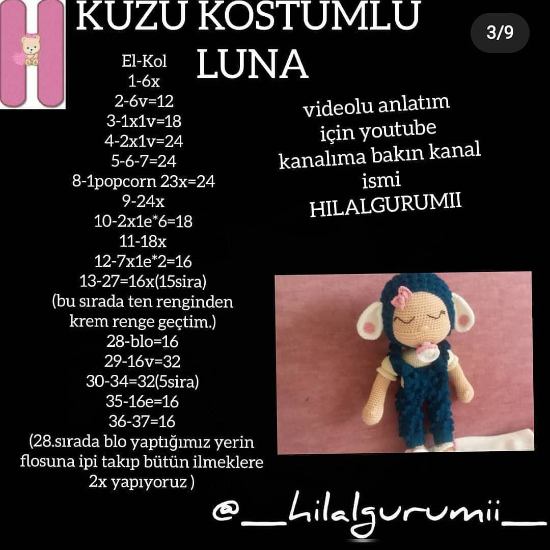 Kuzu Kostümlü Luna Amigurumi: Ücretsiz Tığ İşi Tarifi
