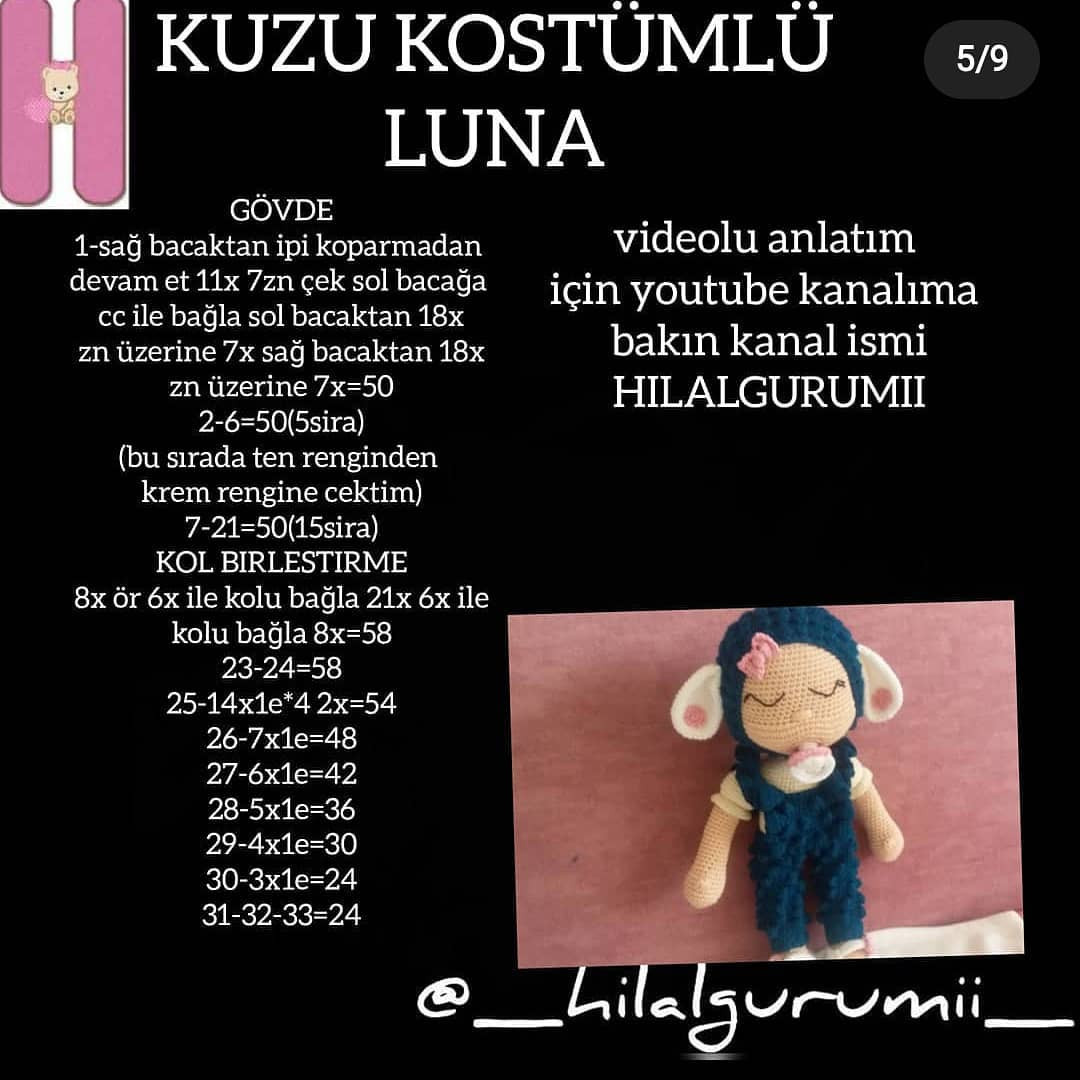 Kuzu Kostümlü Luna Amigurumi: Ücretsiz Tığ İşi Tarifi