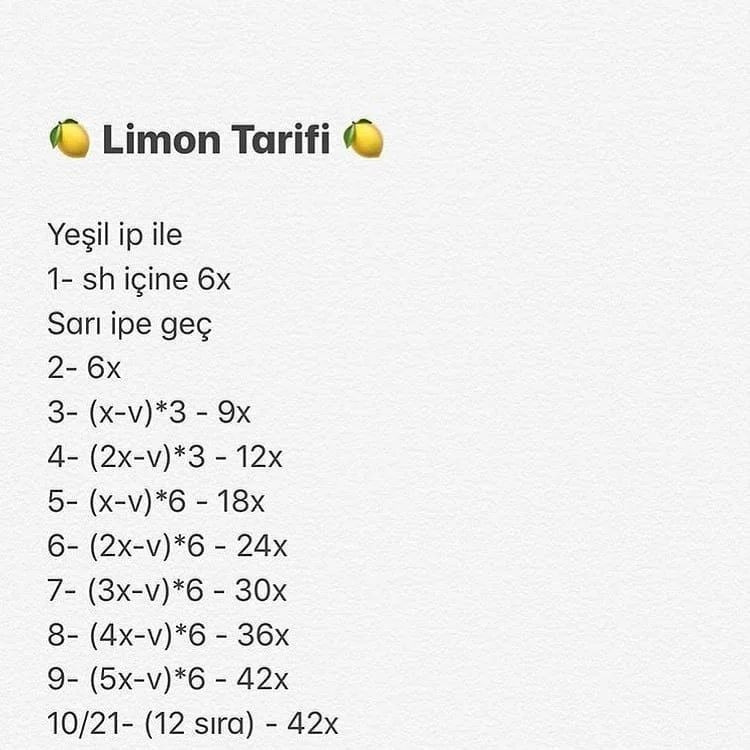 Limon Amigurumi Tığ İşi Şeması