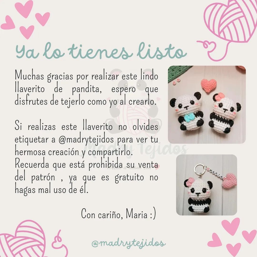 Llavero amigurumi de panda: patrón gratis