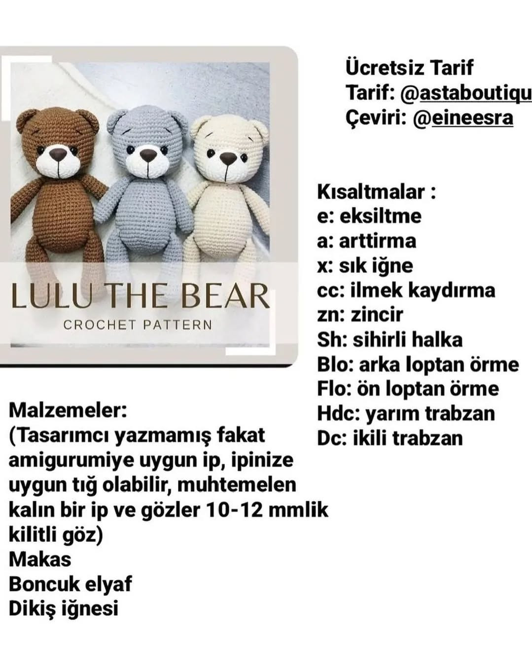 Lulu Ayıcık Tığ İşi Şeması