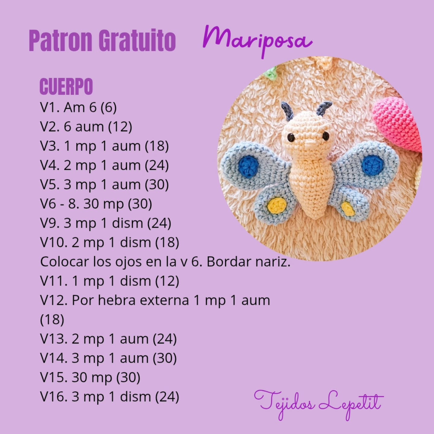 Mariposa Amigurumi: Patrón Gratuito
