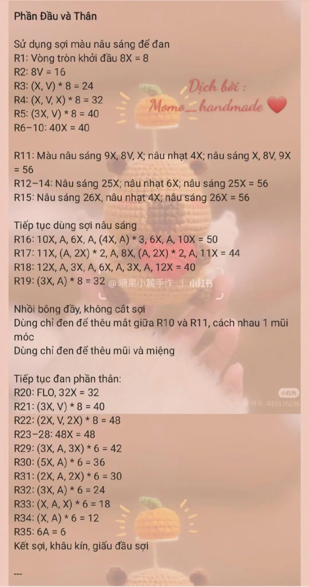 Mẫu móc len dễ thương Capybara thiên thần