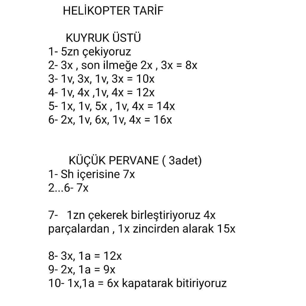 Mini Helikopter Tığ İşi Şeması
