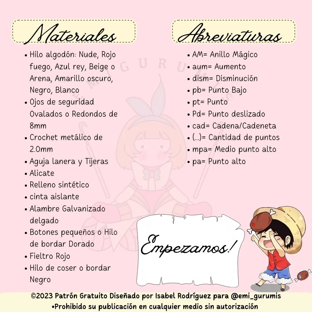 Monkey D. Luffy: Patrón de Amigurumi Gratis